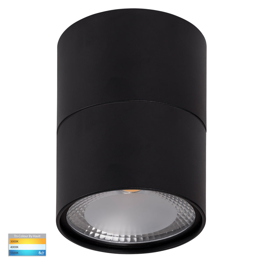 Nella Surface Mounted LED Downlight With Extension Aluminium Black 12V 12W TRI Colour - HV5803T-BLK-EXT-12V