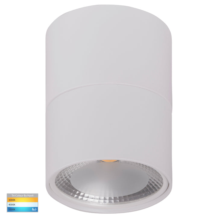 Nella Surface Mounted LED Downlight With Extension Aluminium White 12V 12W TRI Colour - HV5803T-WHT-EXT-12V