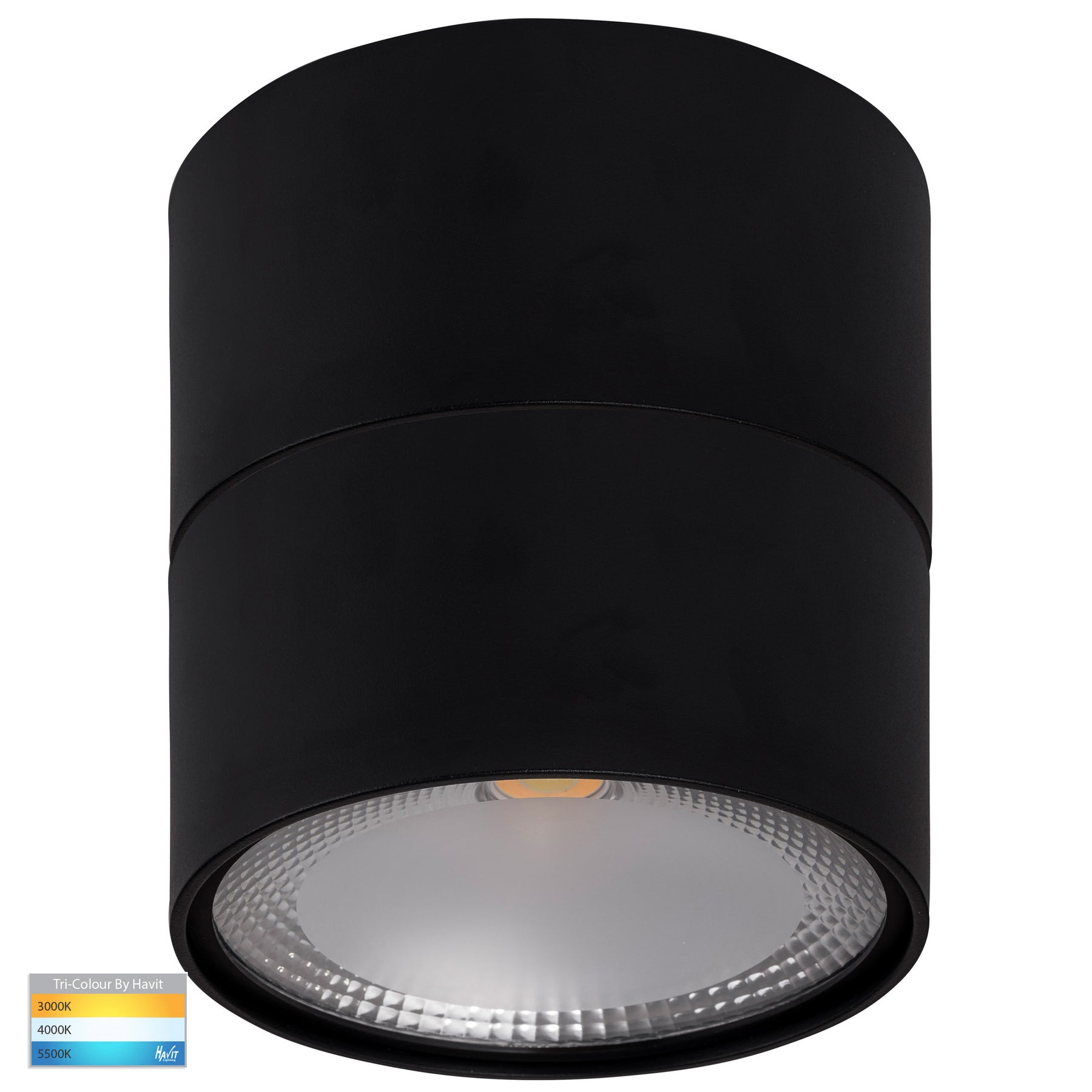 Nella Surface Mounted LED Downlight With Extension Aluminium Black 12V 18W TRI Colour - HV5805T-BLK-EXT-12V