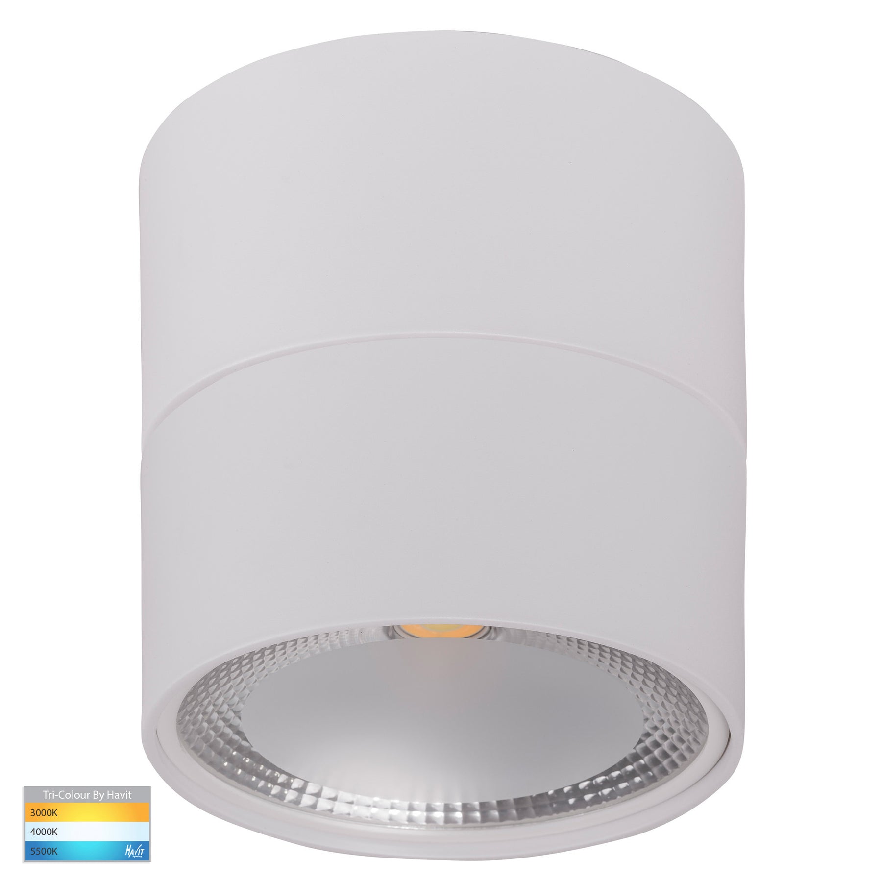 Nella Surface Mounted LED Downlight With Extension Aluminium White 12V 18W TRI Colour - HV5805T-WHT-EXT-12V