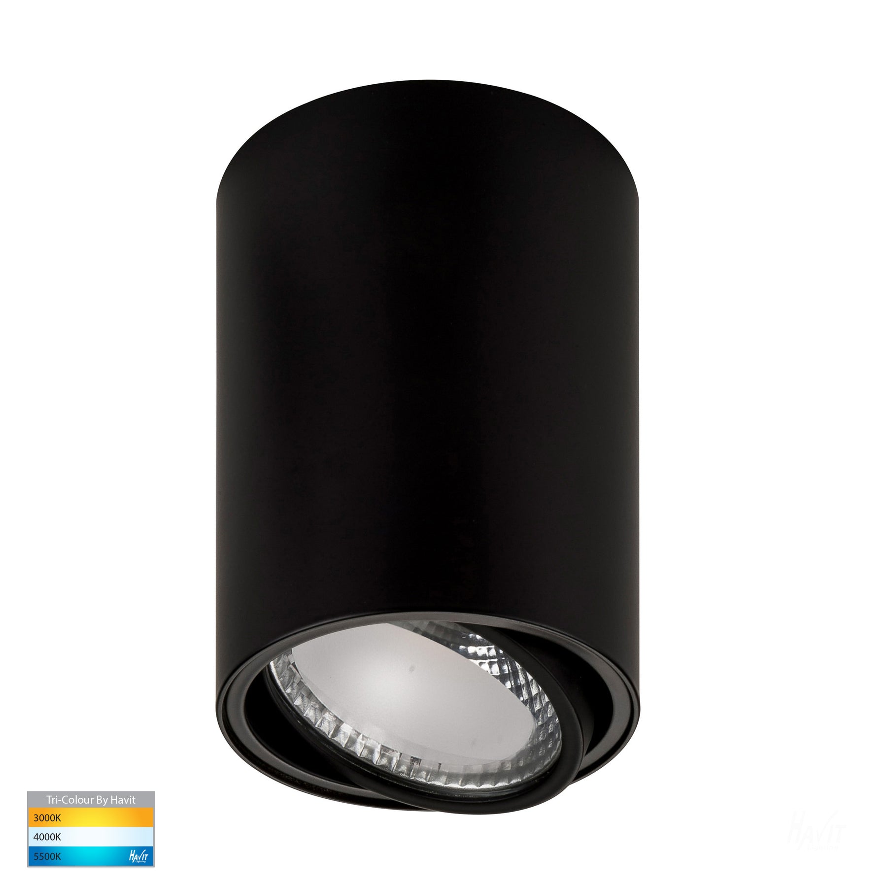 Nella Adjustable Surface Mounted LED Downlight Aluminium Black 12V 12W TRI Colour - HV5813T-BLK-12V