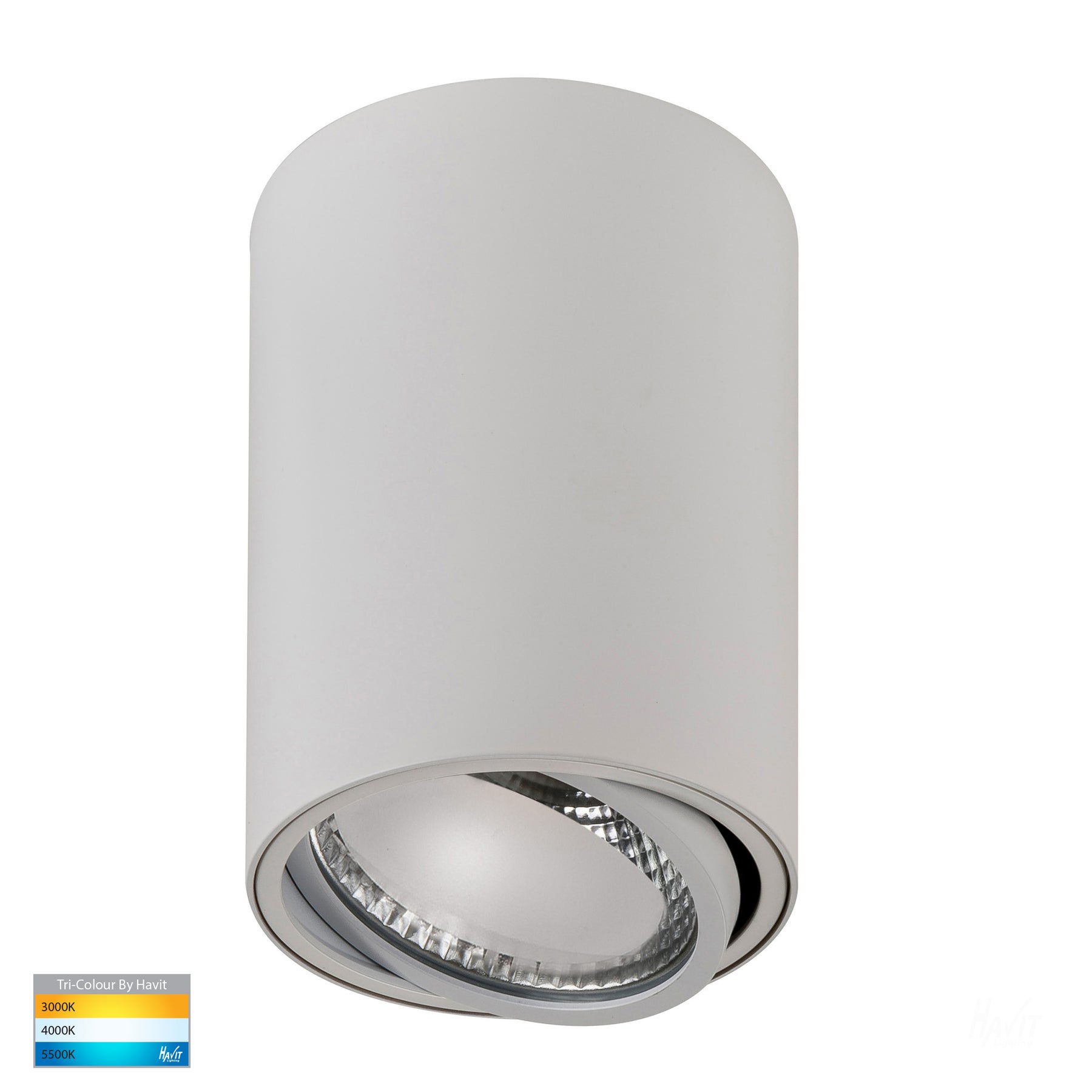 Nella Adjustable Surface Mounted LED Downlight Aluminium White 12V 12W TRI Colour - HV5813T-WHT-12V
