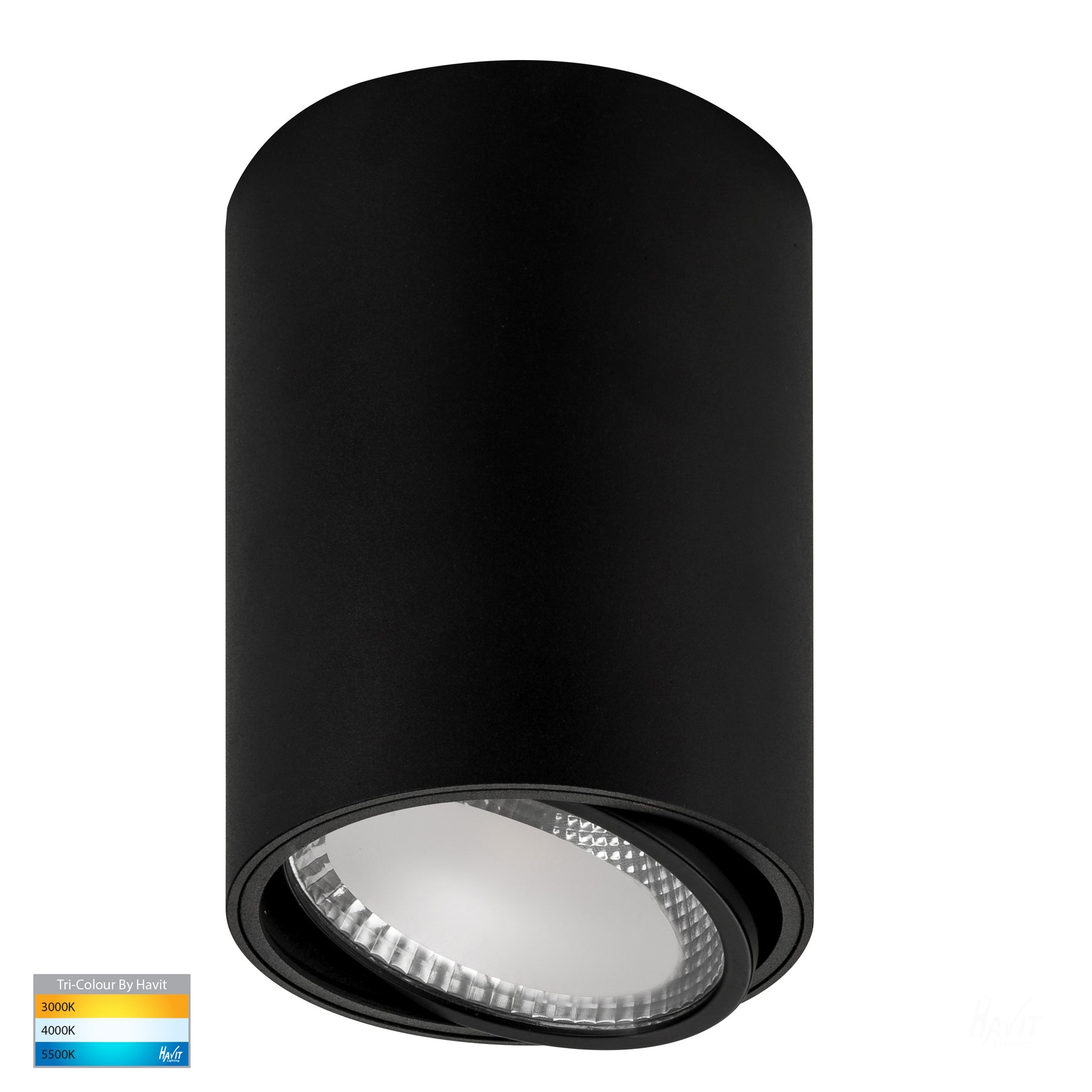 Nella Adjustable Surface Mounted LED Downlight Aluminium Black 12V 18W TRI Colour - HV5815T-BLK-12V