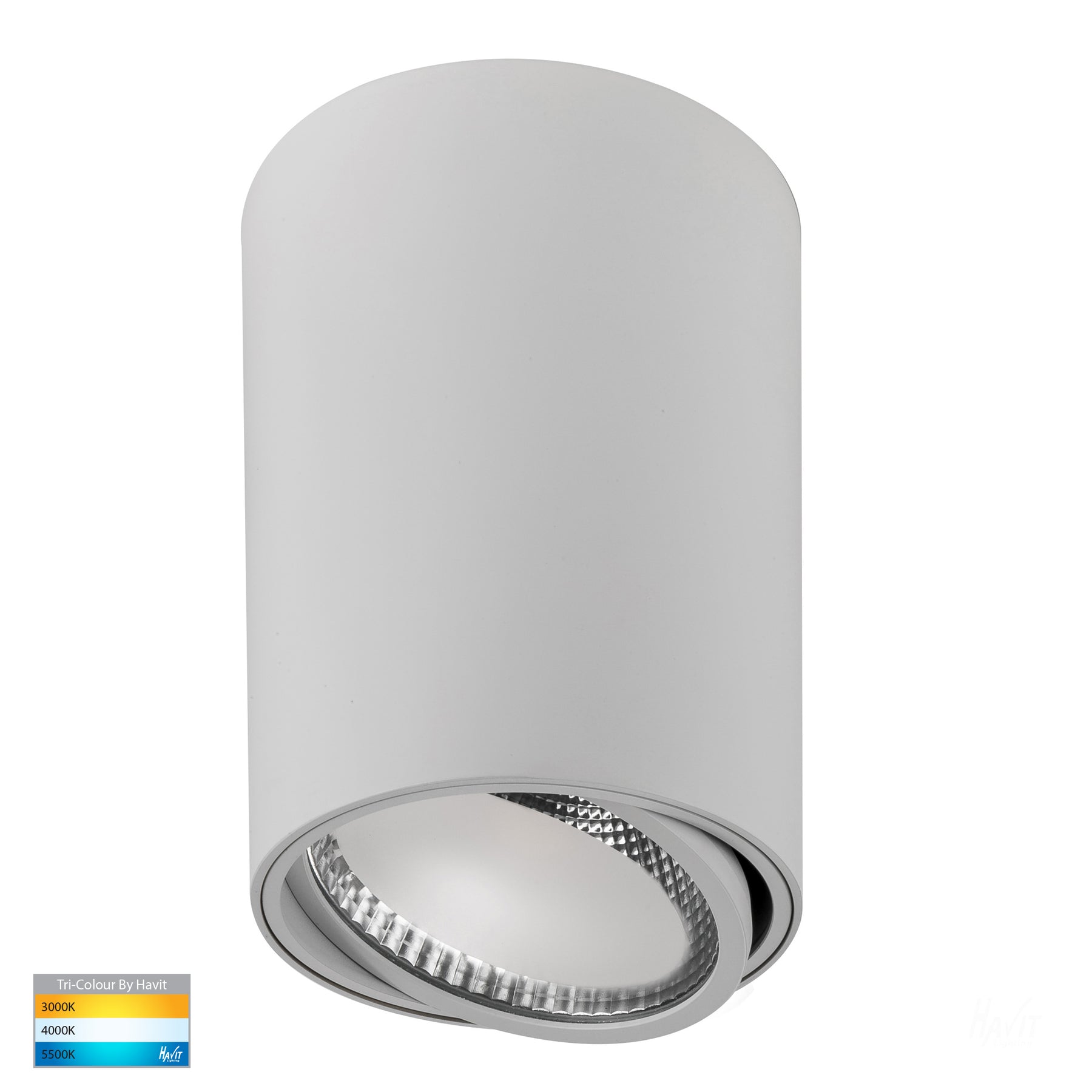 Nella Adjustable Surface Mounted LED Downlight Aluminium White 12V 18W TRI Colour - HV5815T-WHT-12V