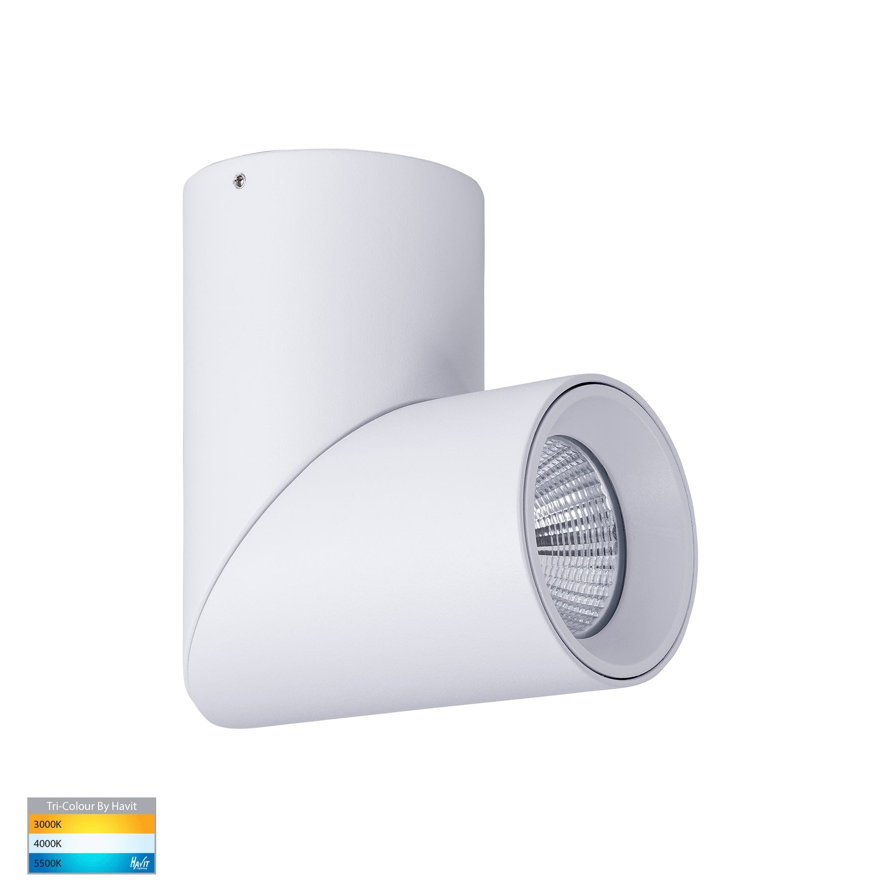 Nella Rotatable Surface Mounted LED Downlight Aluminium White 12V 12W TRI Colour - HV5823T-WHT-12V