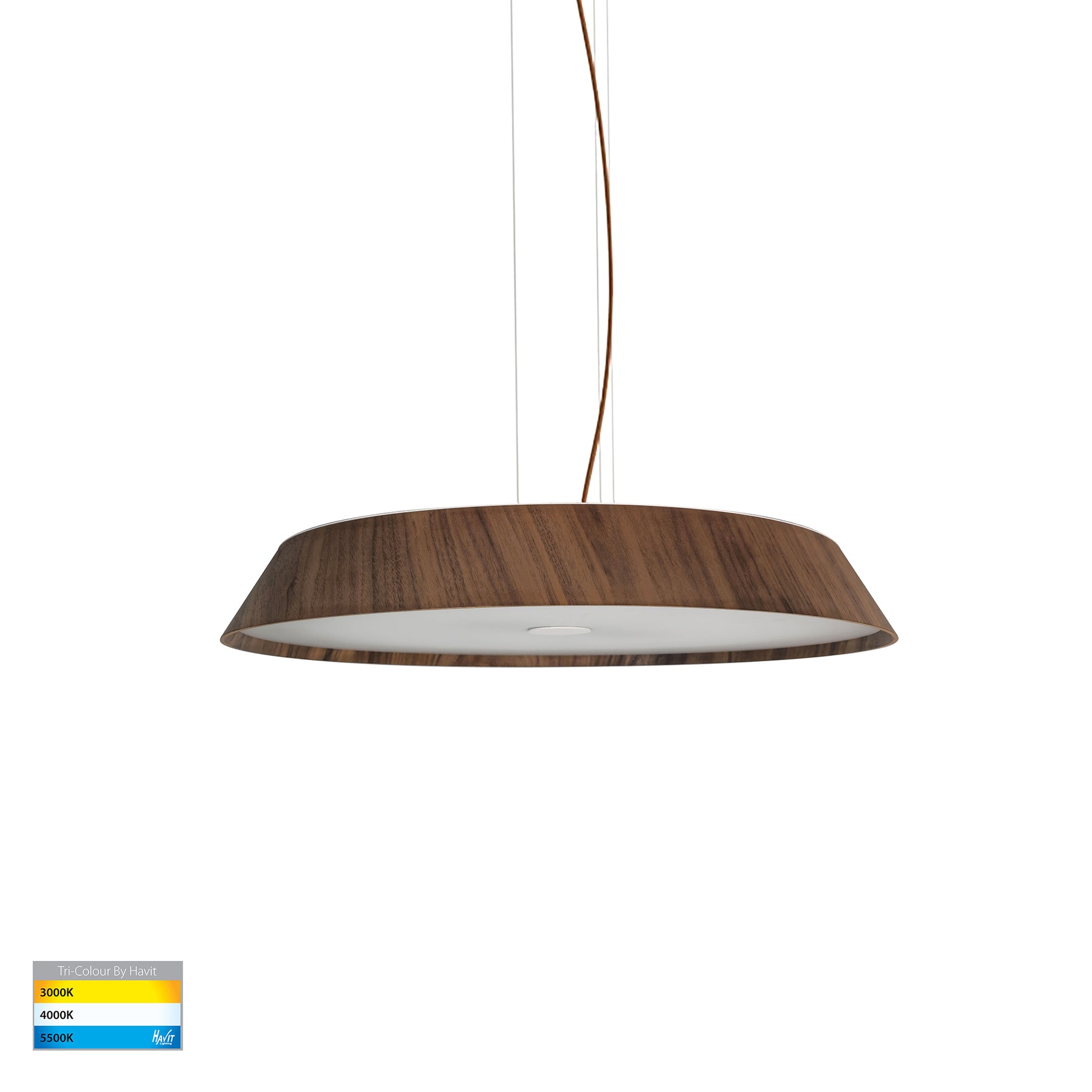 Noyer 610mm LED Pendant Light 50W 3CCT Walnut & White - HV5874T-PDT