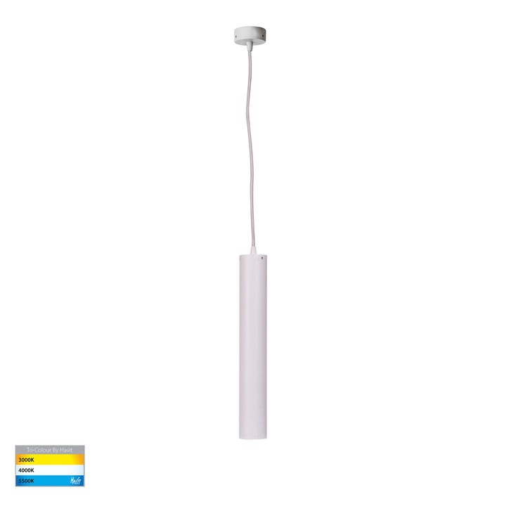 Henger Cylinder LED Pendant Light Aluminium White 240V 9W TRI Colour - HV5899T-WHT