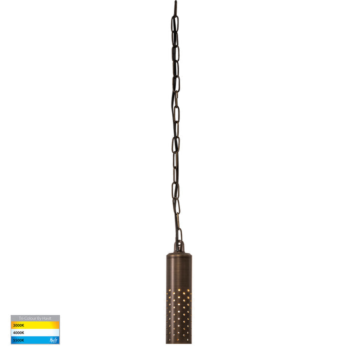 Willow Solid Brass LED Pendant Light Antique Brass Tri Colour - HV5901T-AB-12V