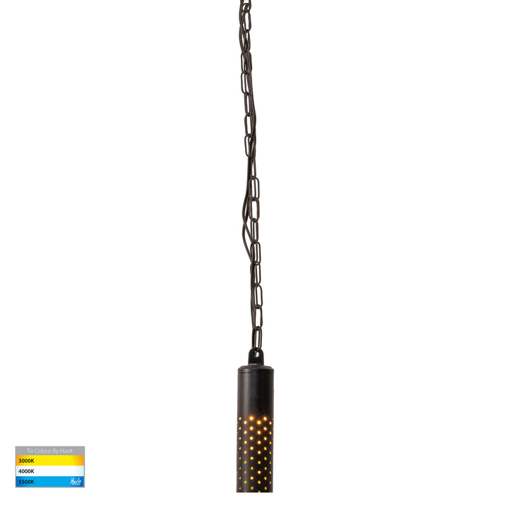 Willow Solid Brass LED Pendant Light Black Tri Colour - HV5901T-BLK-12V