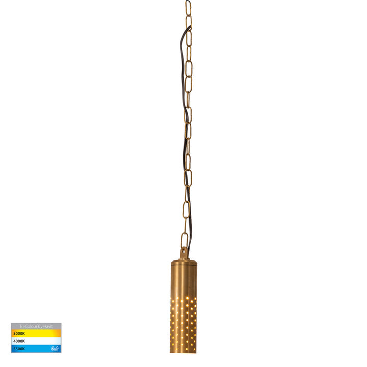 Willow Solid Brass LED Pendant Light Brass Tri Colour - HV5901T-BR-240V