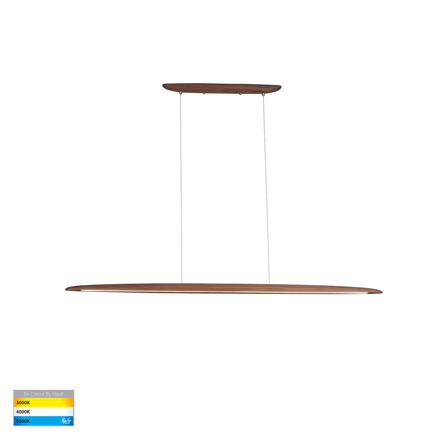 Noce 1300mm Linear LED Pendant Aluminium Black & Walnut 240V 20W TRI Colour - HV6010T
