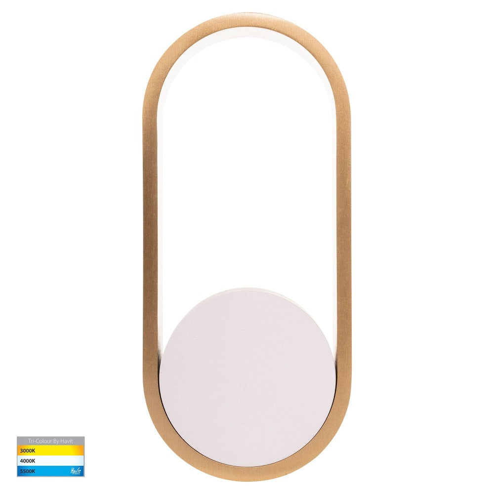 Buy Wall Sconce Australia Ovale LED Wall Sconce Brass / White 3CCT - HV8080T-WHTBR