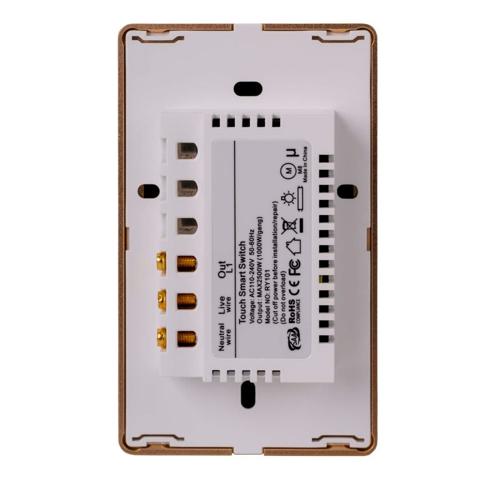 Wifi Single Gang Wall Switch White With Gold Trim -  HV9120-1