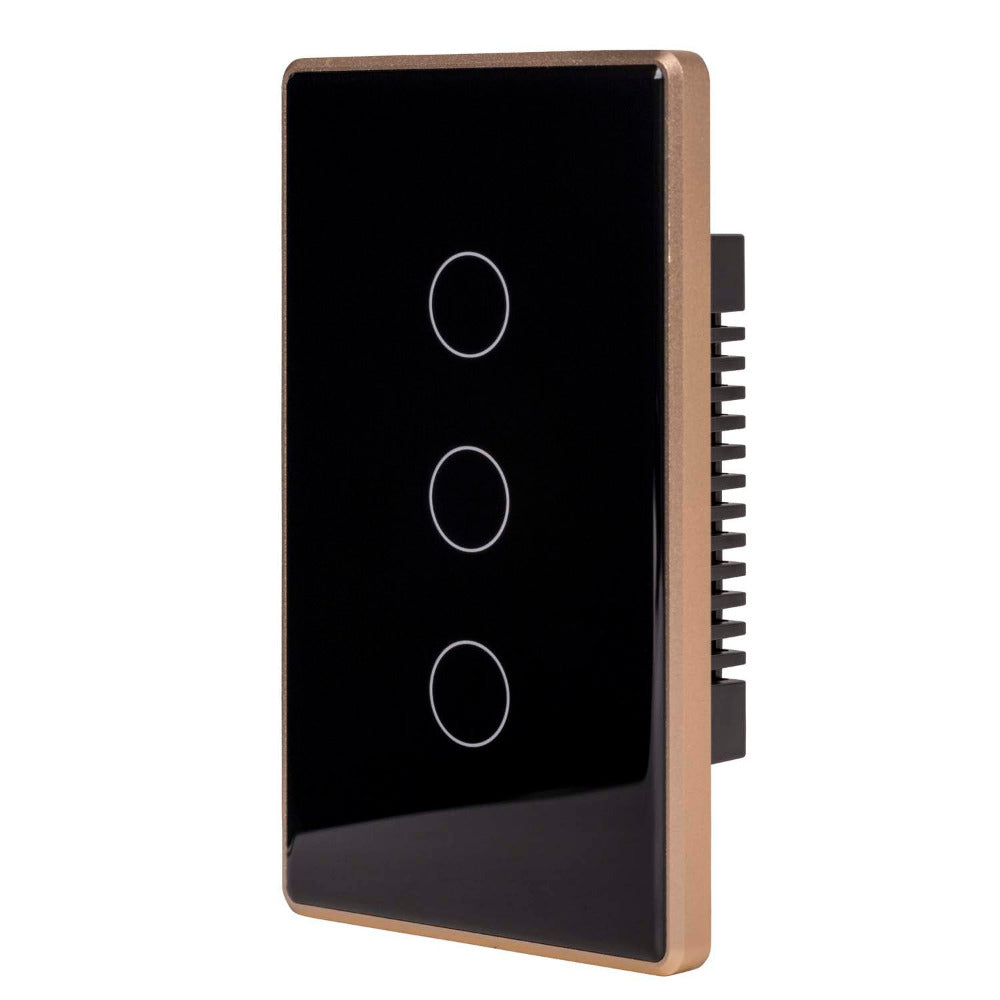 Wifi 3 Gang Wall Switch Black with Gold Trim - HV9220-3