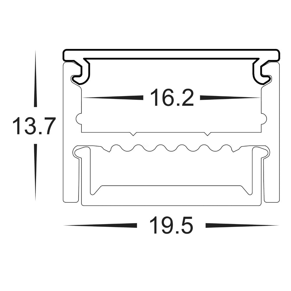 Buy Strip Light Profiles Australia Strip Light Shallow Square Profile W19mm with Standard Diffuser Silver - HV9693-1922