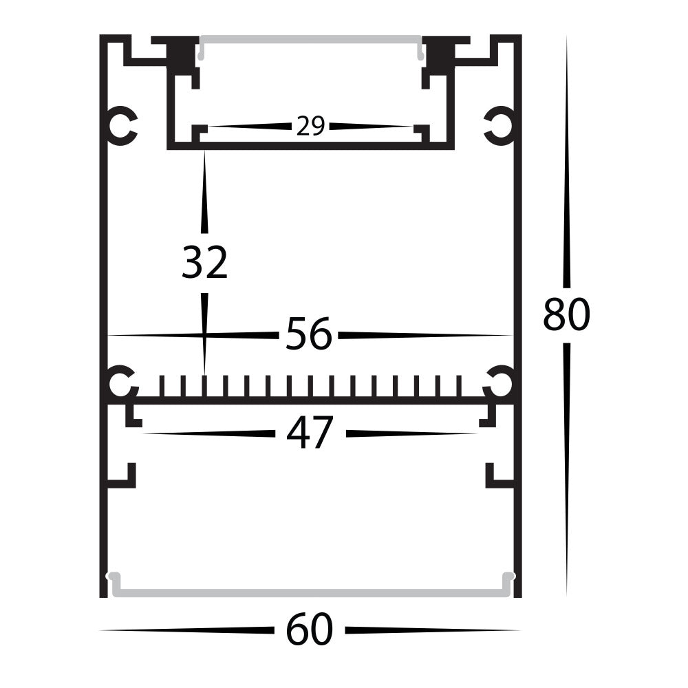 Buy Strip Light Profiles Australia Deep Large Square Up / Down Profile W60mm With Standard Diffuser Silver 3M - HV9693-6080-3M