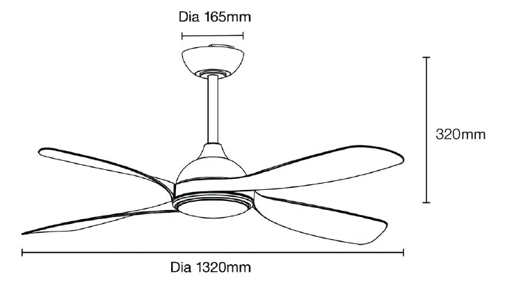 Hampton DC Ceiling Fan With LED Light 52" 4 Blade Matt Black With WIFI Remote - MHDC1343M