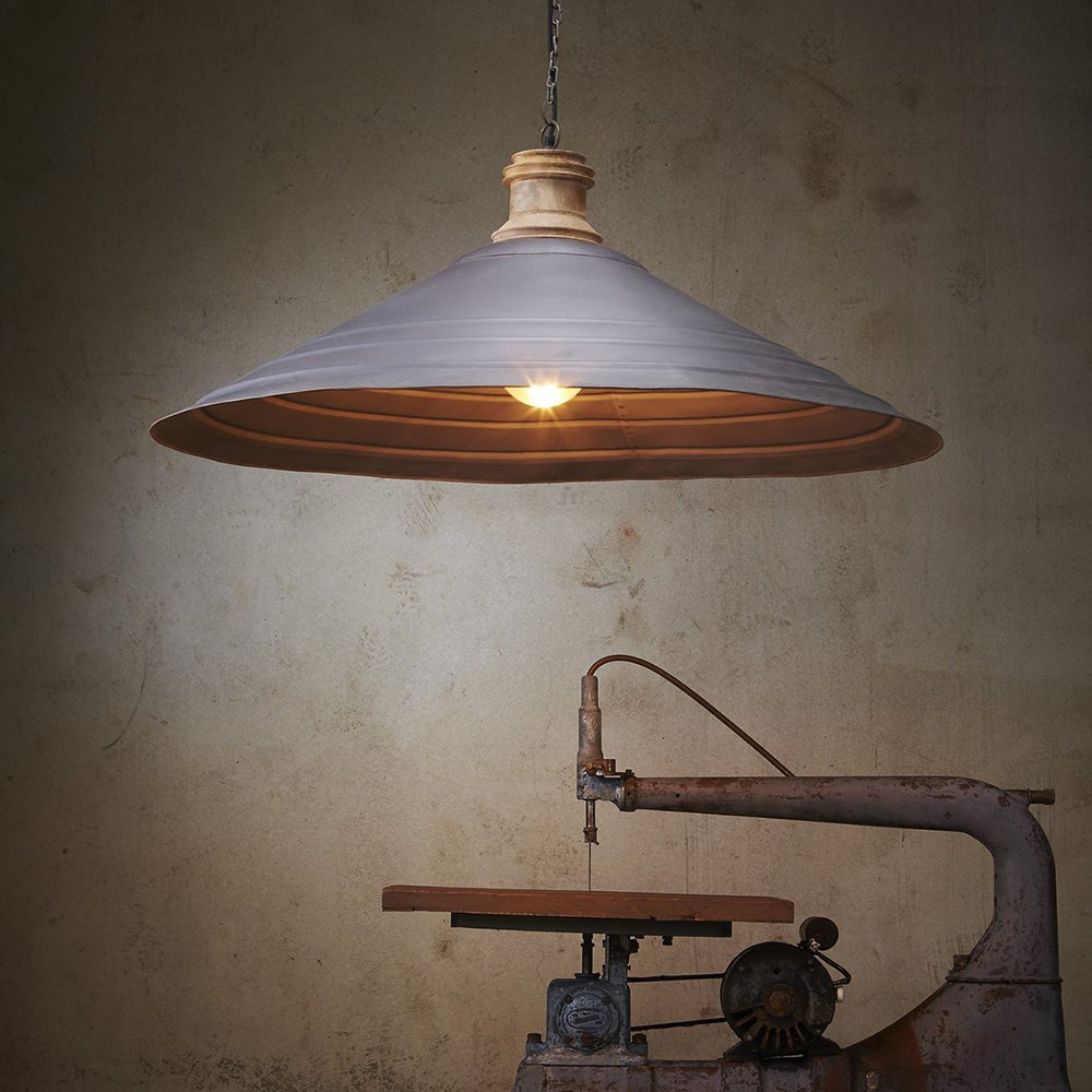 Buy Pendant Lights Australia Hudson 1 Light Extra Large Iron Dish Pendant Antique Zinc, Wood - ZAF10219