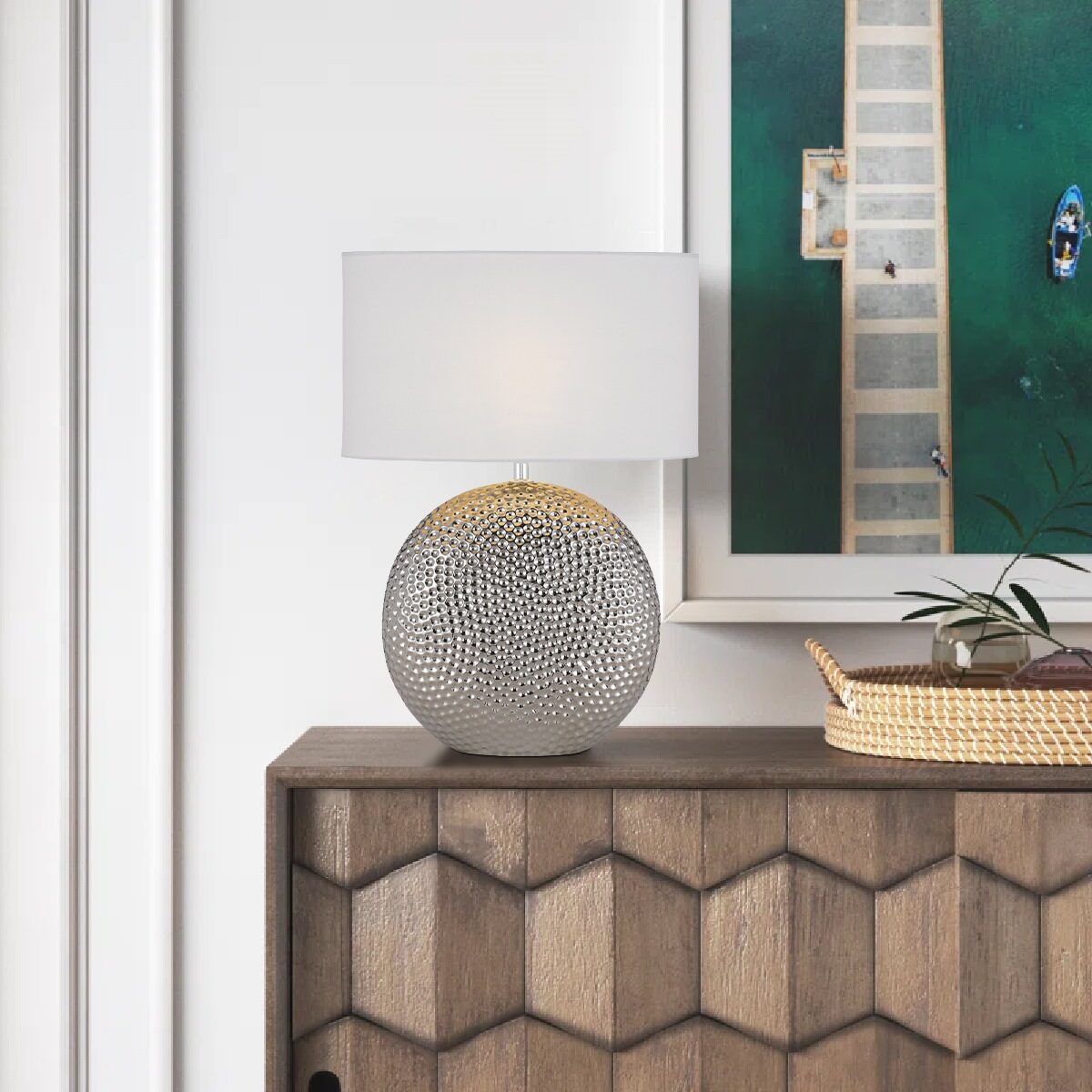 Icaria Table Lamp Silver Base With White Shade - ICARIA TL-SLWH