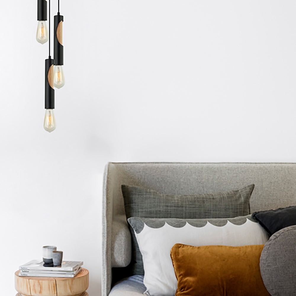 Buy Mini Pendants Australia IDA Interior Tube 1 Light Pendant Black With Blonde Wood - IDA1