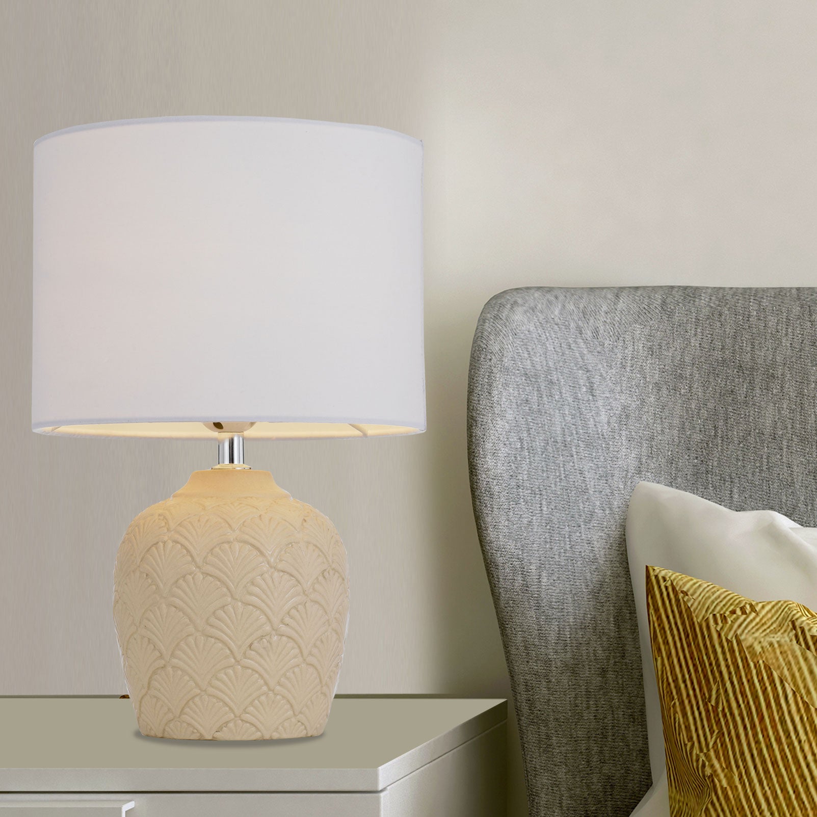 Buy Table Lamps Australia INDO Table Lamp White / Cream Fabric / Ceramic- INDO TL-CMWH