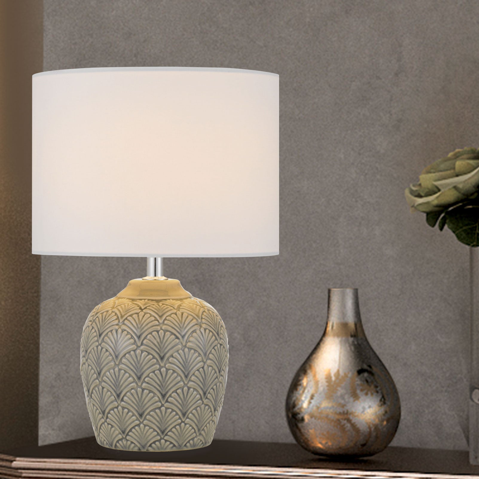 Buy Table Lamps Australia INDO Table Lamp White / Grey Fabric / Ceramic - INDO TL-GYWH