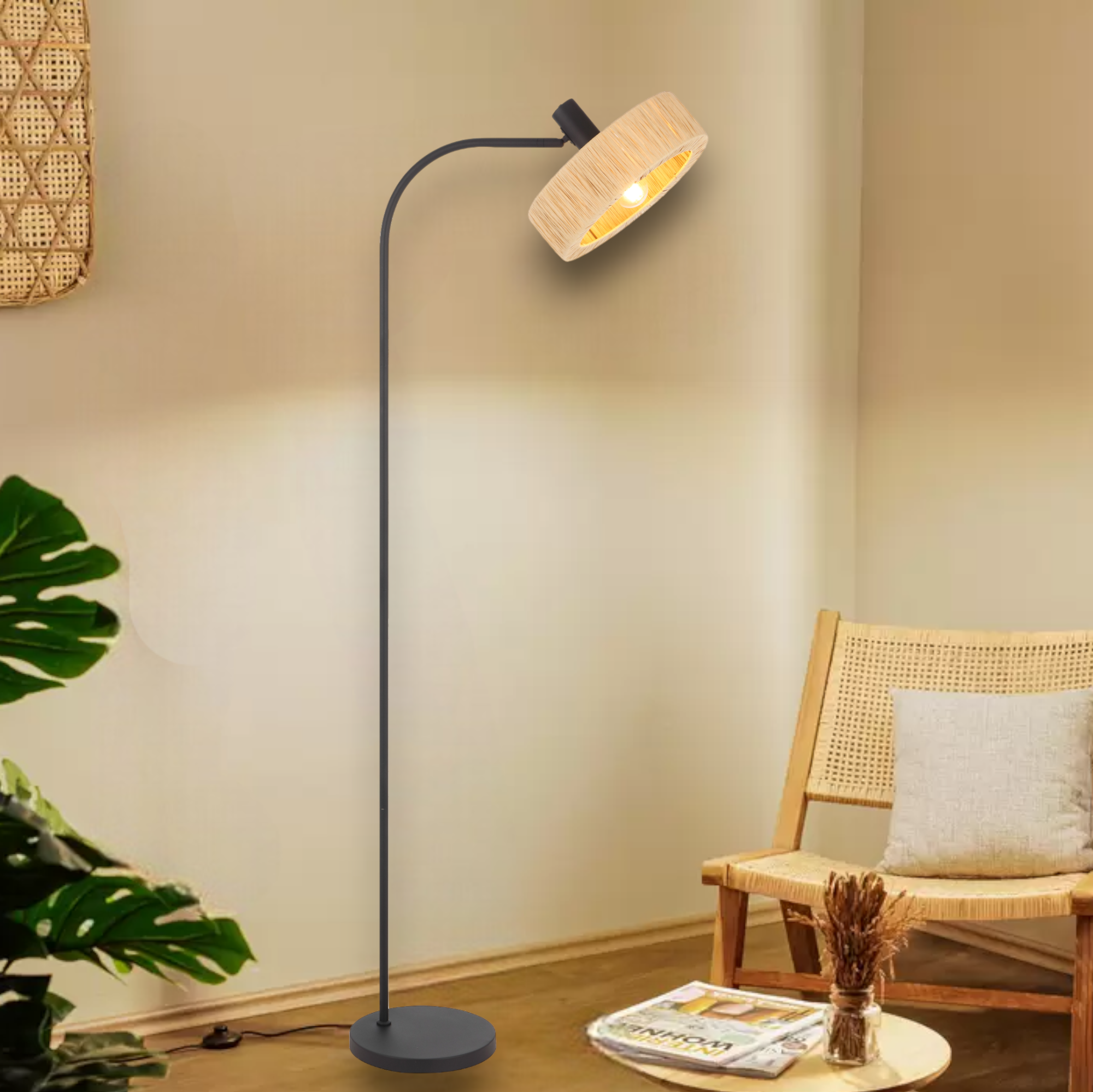 Katrin Floor Lamp Black & Natural - KATRIN FL-BKNAT