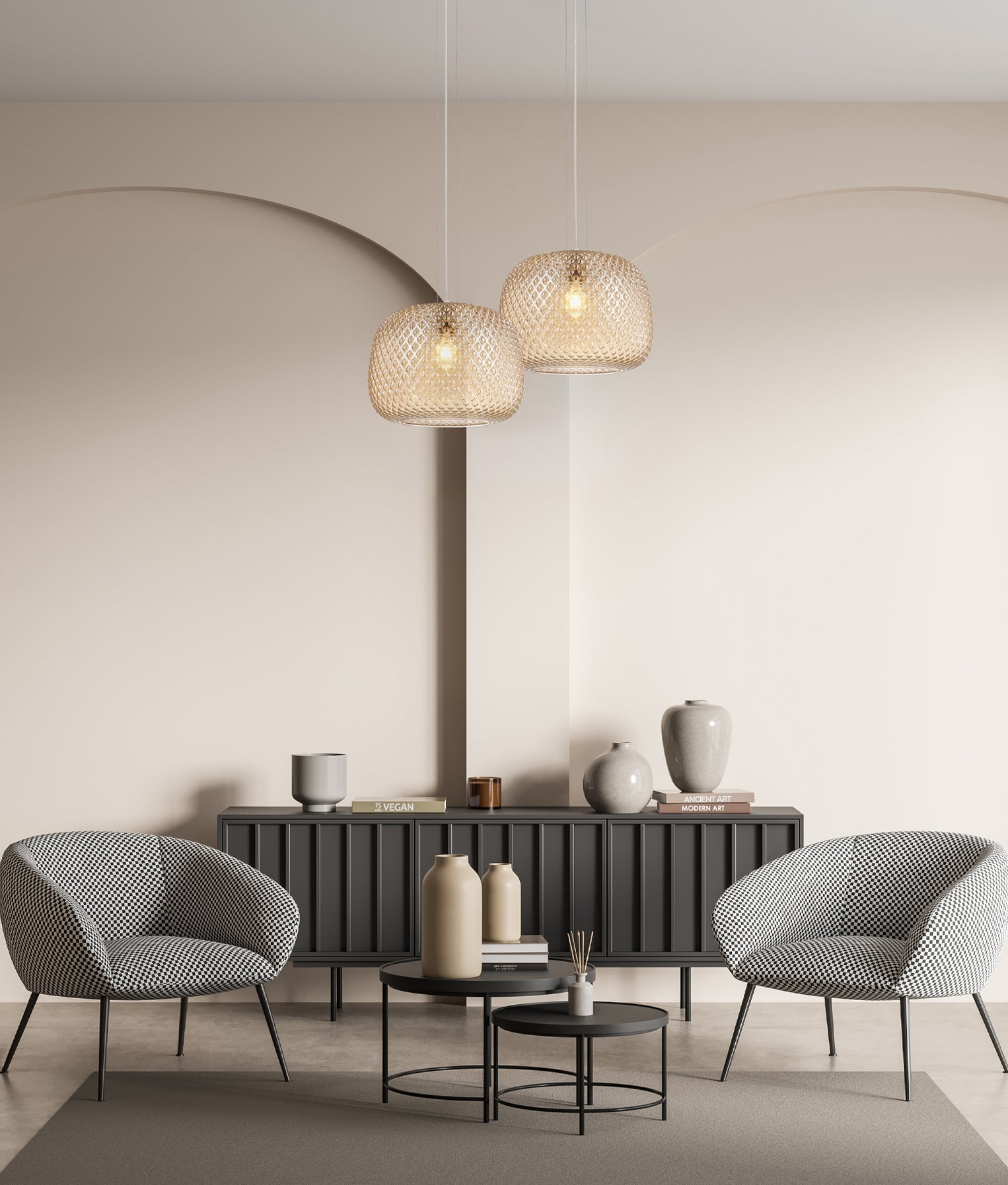 Labu Dome Glass with Segments Pendant Light Amber - LABU2
