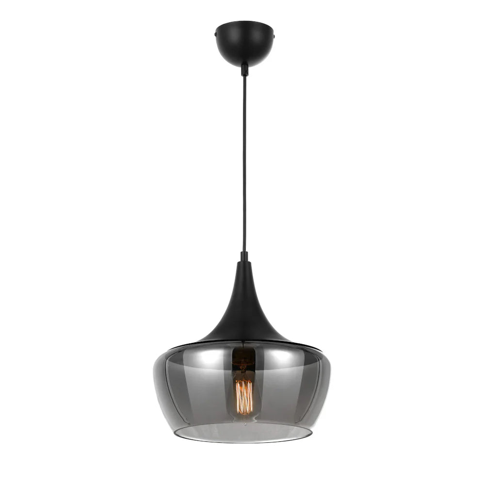 Landy 1 Light Pendant 300mm Black & Smoke - LANDY PE30-BKSM