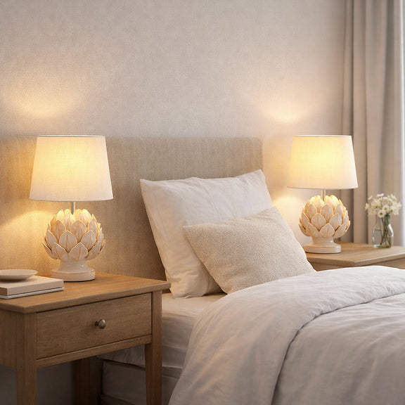 Tasha Artichoke Set of 2 Table Lamp White & Natural - LL-14-0338N