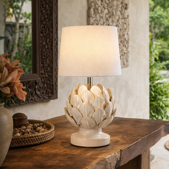Tasha Artichoke Set of 2 Table Lamp White & Natural - LL-14-0338N
