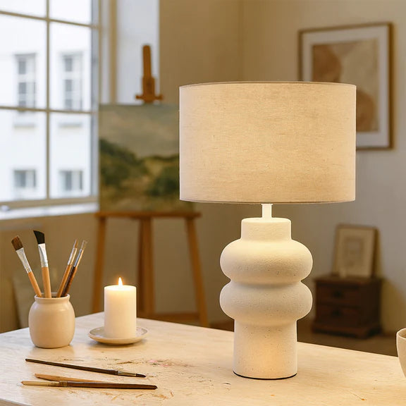 Isadora Table Lamp Matte White & Linen - LL-27-0325W