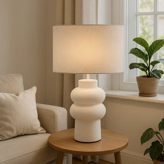 Isadora Table Lamp Matte White & Linen - LL-27-0325W
