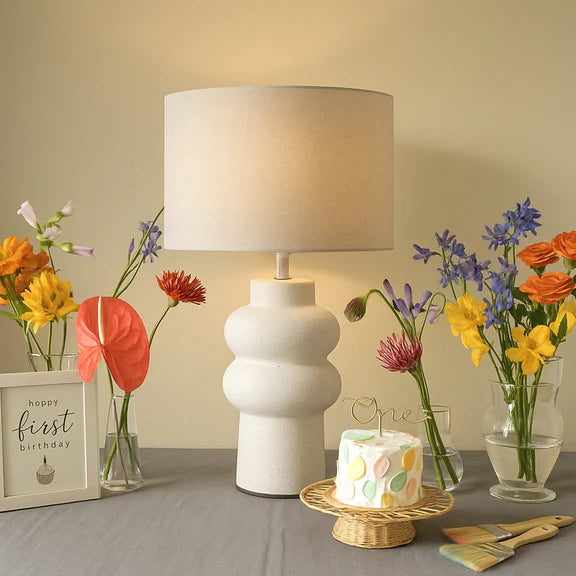 Isadora Table Lamp Matte White & Linen - LL-27-0325W