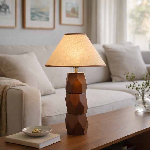Helena Hand Faceted Woven Shade Table Lamp  Brown - LL-27-0329W