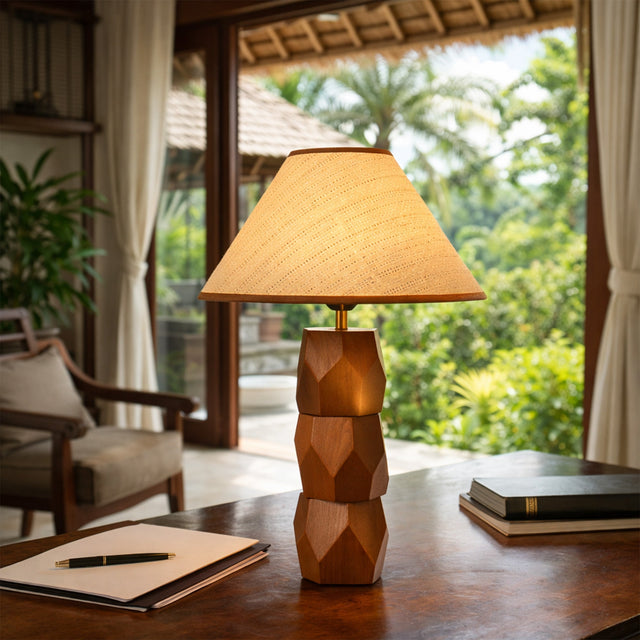 Helena Hand Faceted Woven Shade Table Lamp  Brown - LL-27-0329W
