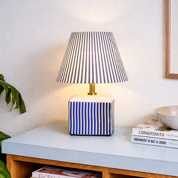 Amaris Table Lamp Cream & Blue Strip - LL-27-0337B