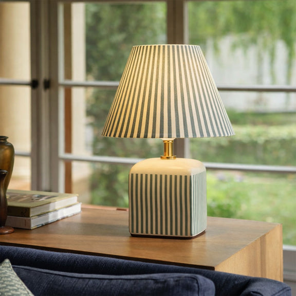 Amaris Table Lamp Cream & Green Strip - LL-27-0337G