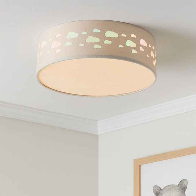 Kiki Cloud Pattern LED Flush Mount Light 15.5W White & Linen - LL002CL137C
