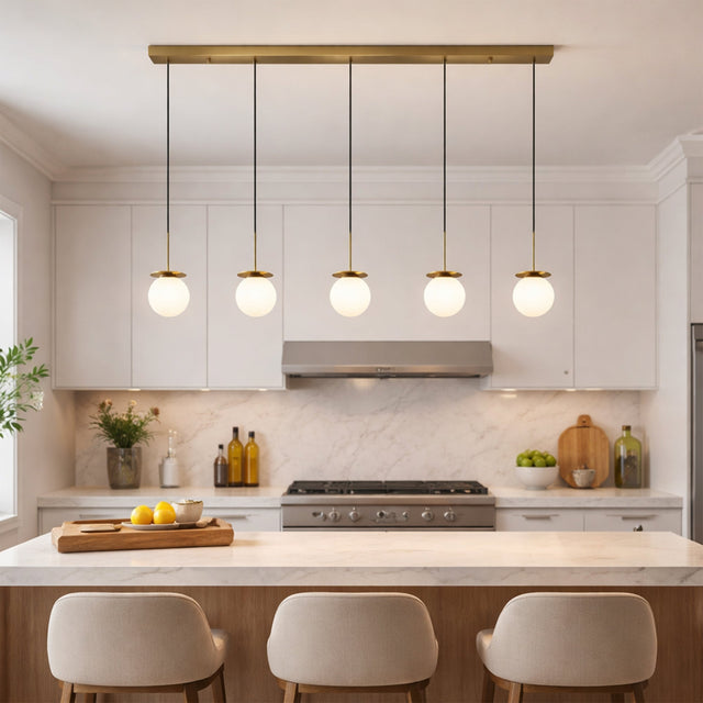 Ophelia 5 Light Pendant Light Brass & Opal - LL002PL170
