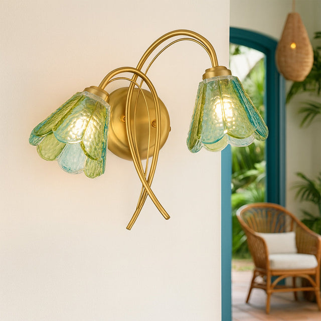 Coraline Double Light Wall Light Brass & Multicolour - LL002WL021MC