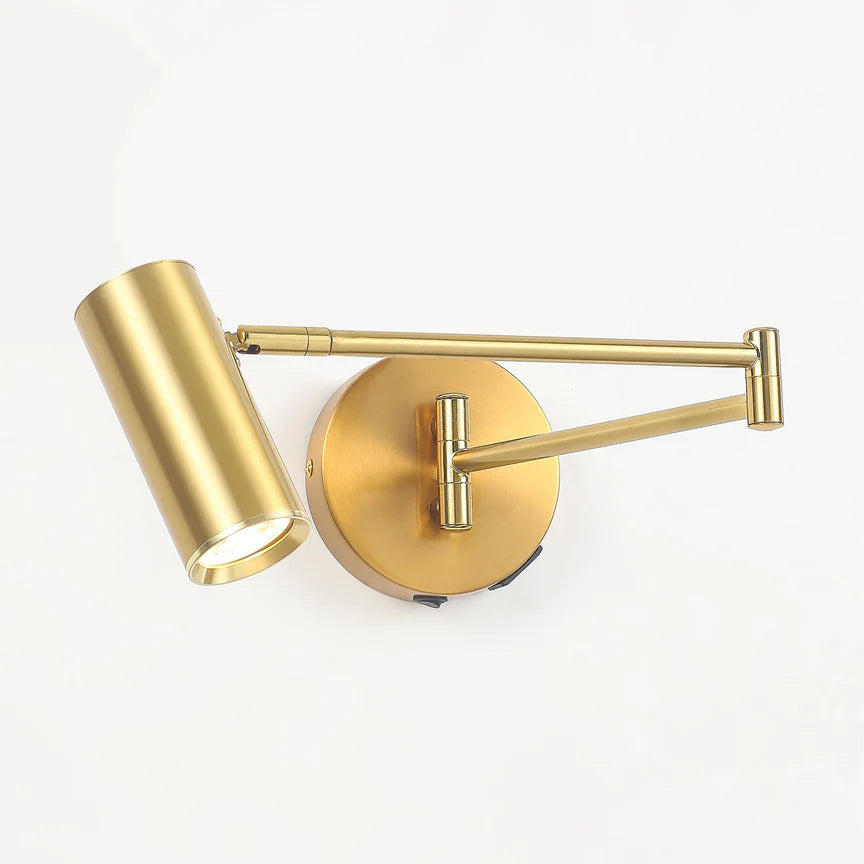 Beatrice Swing Arm Wall Lamp With Charging Ports Brass - LL002WL027BR