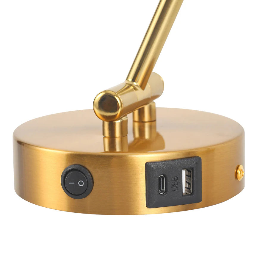 Beatrice Swing Arm Wall Lamp With Charging Ports Brass - LL002WL027BR