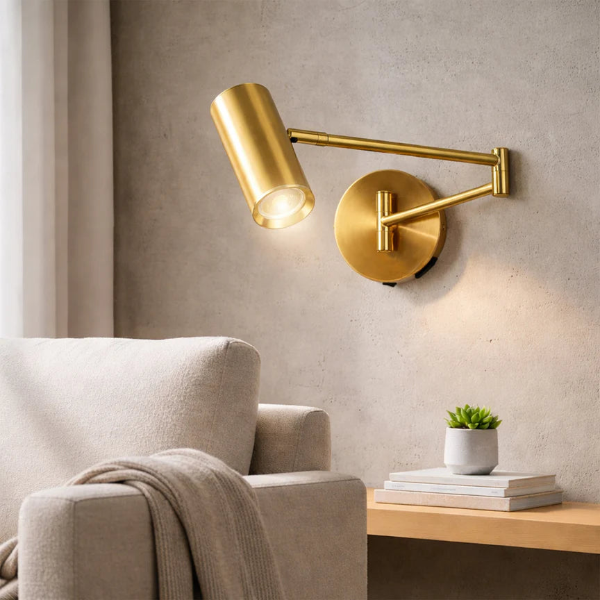 Beatrice Swing Arm Wall Lamp With Charging Ports Brass - LL002WL027BR