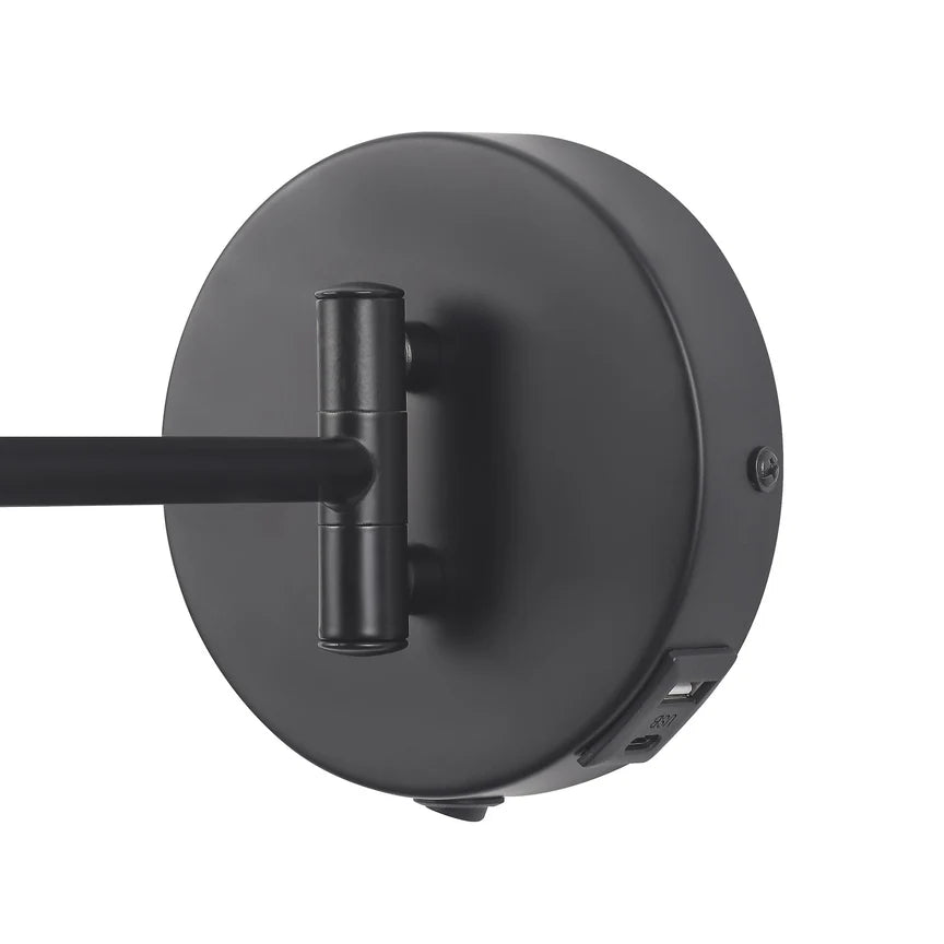 Beatrice Swing Arm Wall Lamp With Charging Ports Black - LL002WL027B