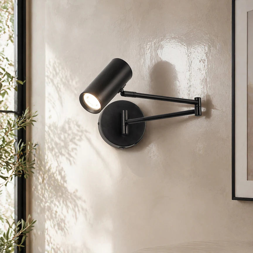 Beatrice Swing Arm Wall Lamp With Charging Ports Black - LL002WL027B