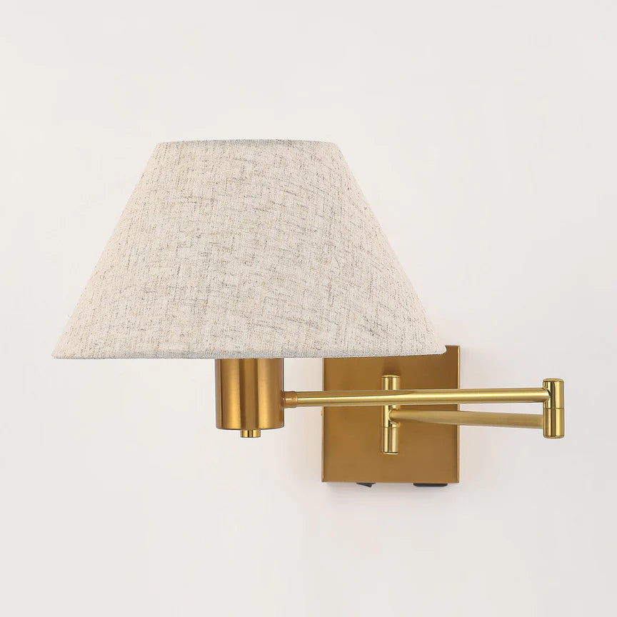 Elspet Swing Arm Wall Lamp With Charging Ports Brass & Linen - LL002WL028BR