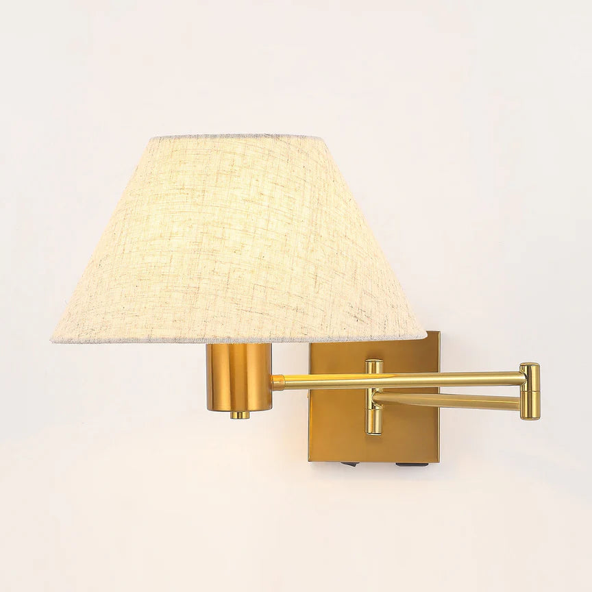 Elspet Swing Arm Wall Lamp With Charging Ports Brass & Linen - LL002WL028BR