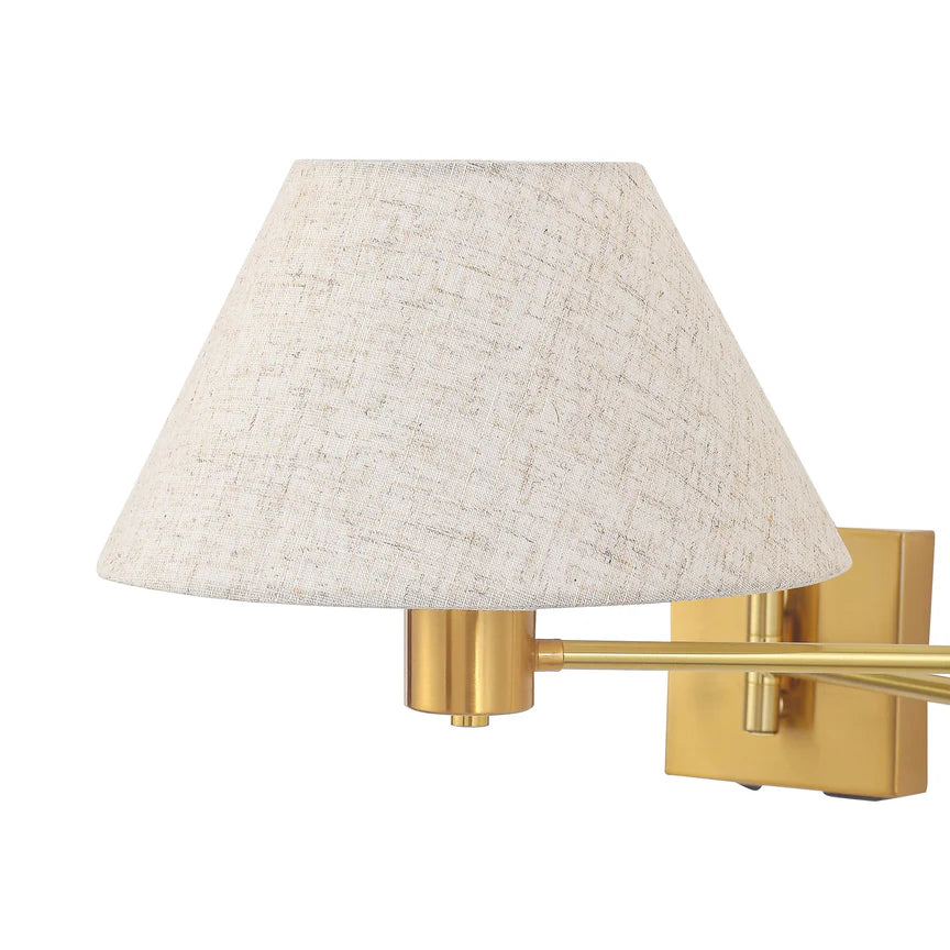 Elspet Swing Arm Wall Lamp With Charging Ports Brass & Linen - LL002WL028BR