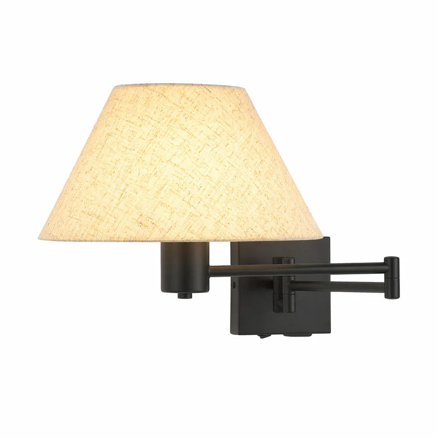 Elspet Swing Arm Wall Lamp With Charging Ports Matte Black & Linen - LL002WL028B